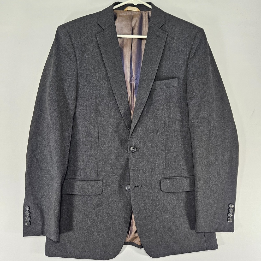 Haggar Men's Sport Coat Blazer Two Button Solid Charcoal Gray Poly Blend Sz 40L